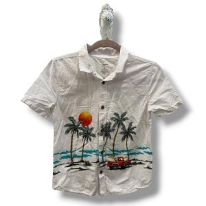 Sonoma Kids White Tropical Scene Button Down Shirt